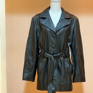Black genuine leather coat